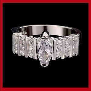 925 MARQUISE SIMULATED DIAMOND PEAR PAVE WIDE BAND COCKTAIL RING